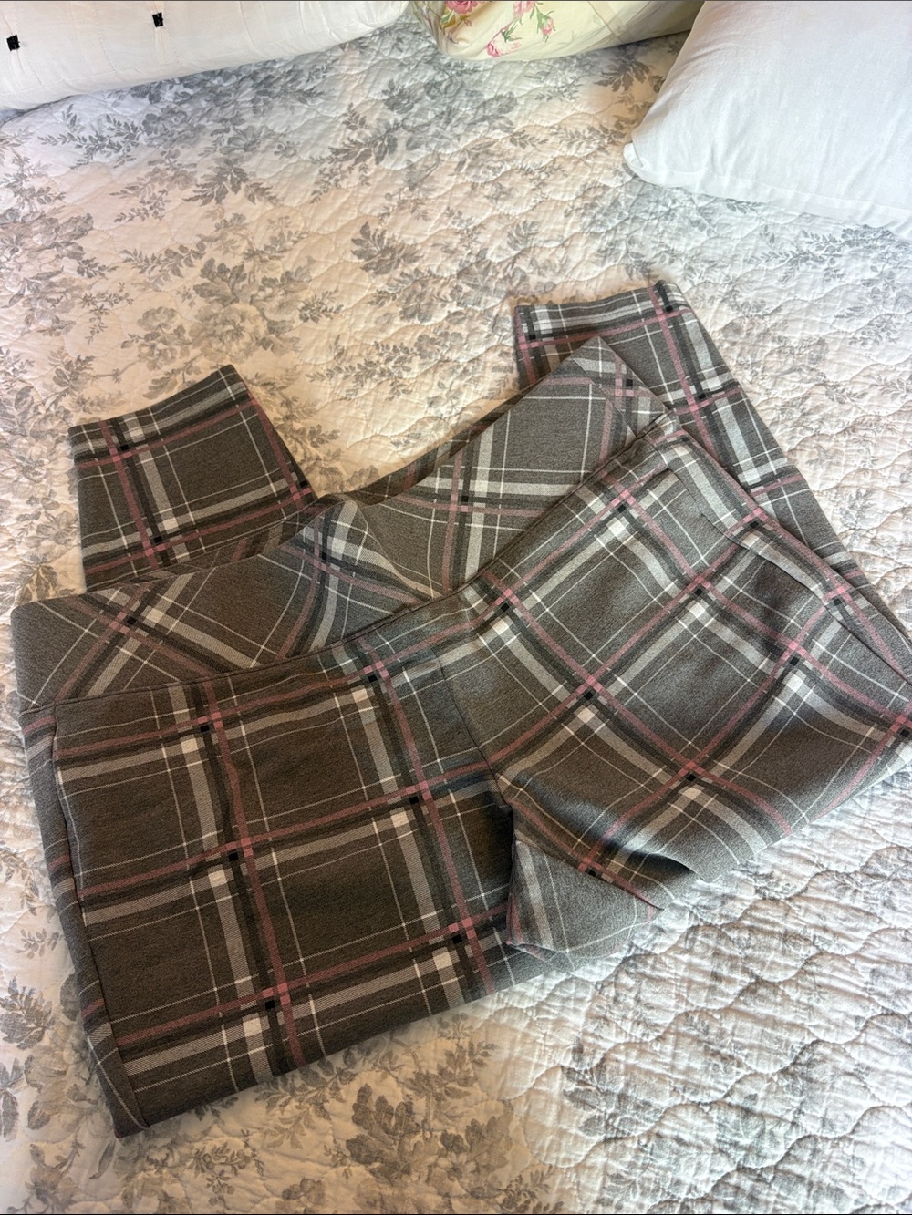 torrid Gray Plaid Ankle Pants with Pink Accents